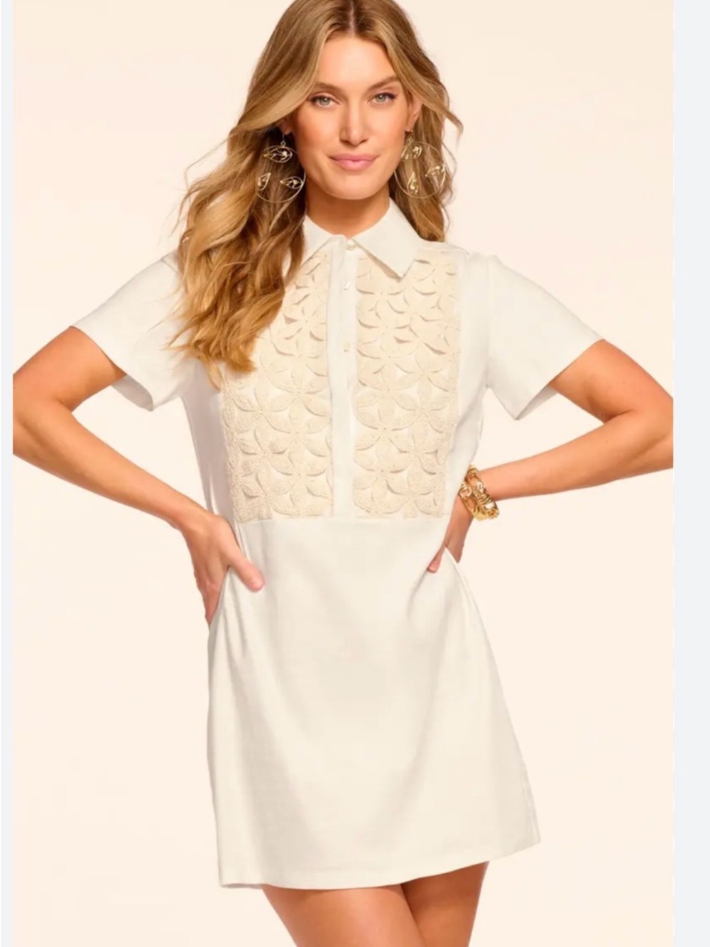 Ramy Brook Sabrina Floral Crochet Mini Shirtdress